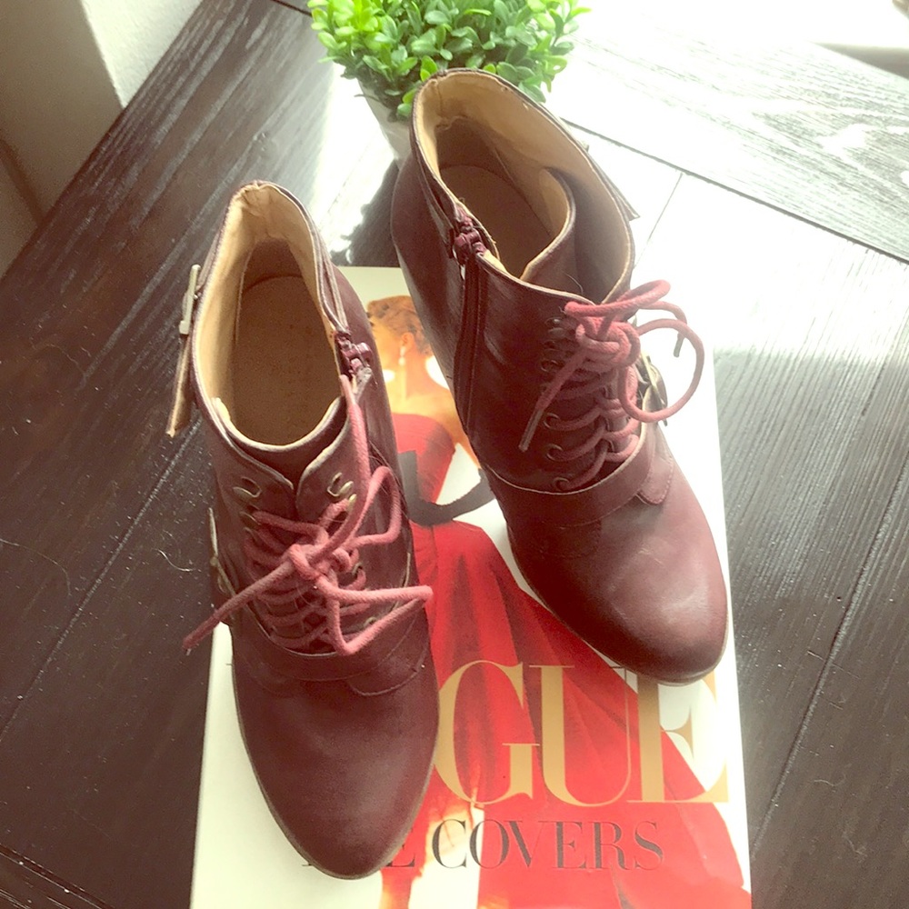 Burgundy heeled booties
